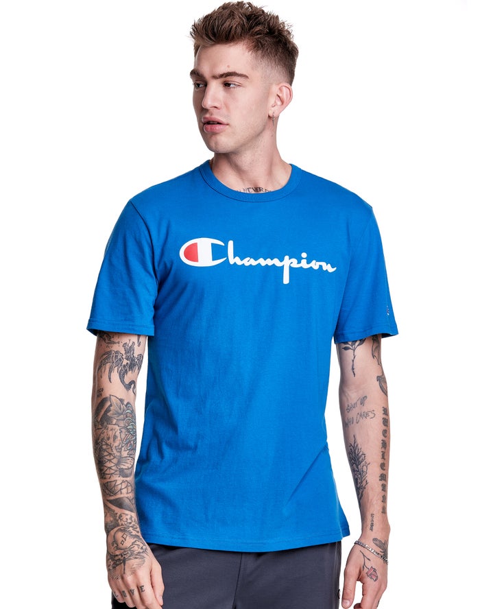 Champion T-Shirt Heren - Blauw - Lightweight Script Logo ( 149682-DNP )